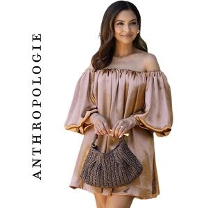 Anthropologie Mare Mare Off-The-Shoulder Puff-Sleeve Shine Mini Dress